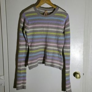 Derek Heart grey & rainbow striped fluffy sweater